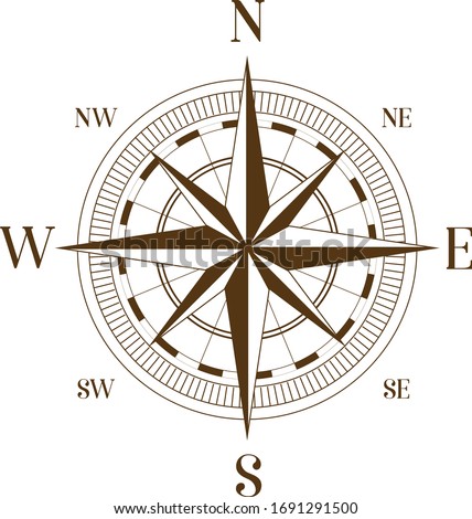Geography science old compass isolated on white background.Compass wind rose icon logo. Vector stock