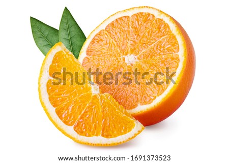 Fresh orange fruit with green leaves isolated on white background. Clipping path. Full depth of field. Royalty-Free Stock Photo #1691373523