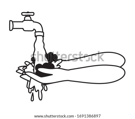 Hands washing under water tap design, Hygiene wash health clean healthy bacteria bathroom protection and liquid theme Vector illustration