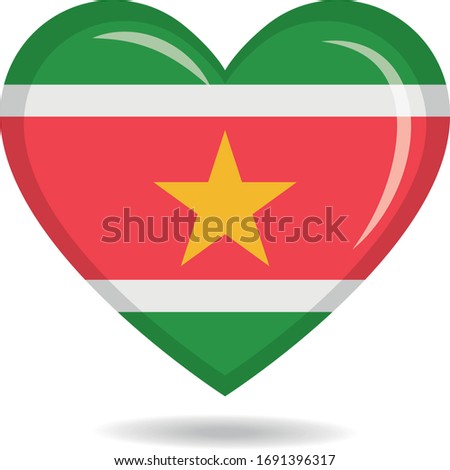 Suriname national flag in heart shape vector illustration
