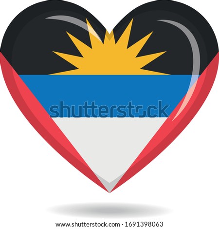 Antigua and Barbuda national flag in heart shape vector illustration