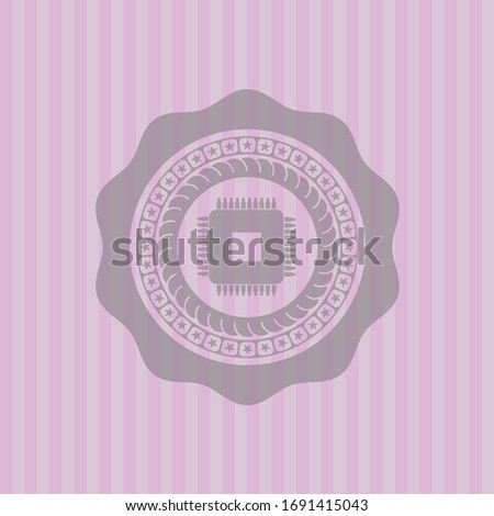 microchip, microprocessor icon inside retro pink emblem