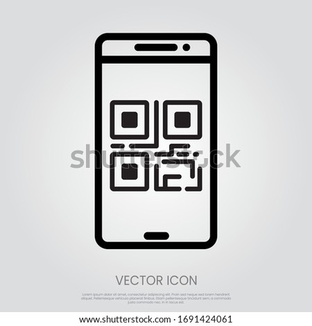 QR code scanner application on mobile. Simple line icon. Eps 10 vector illustration.