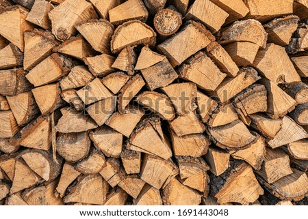 Firewood texture. Pile of dry chopped fire wood background