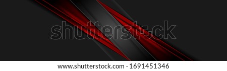 High contrast red and black glossy stripes. Abstract tech graphic banner design. Vector corporate background