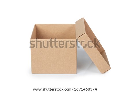 Box open package, Cardboard closed  blank paper pack. Square design template