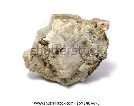 Rough quartz-mica schist stone, rock containing quartz, calcite and some kind of mica, on white background. Royalty-Free Stock Photo #1691484697