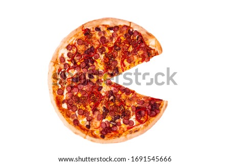 Pizza Mexico, without slice isolated on white, top view with kapia and chili peppers