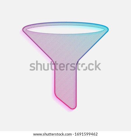 funnel or filter icon. Colored logo with diagonal lines and blue-red gradient. Neon graphic, light effect