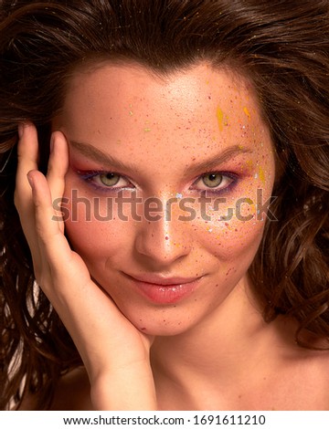 Beauty Fashion Model Makeup Photo Lips Eyes Closeup