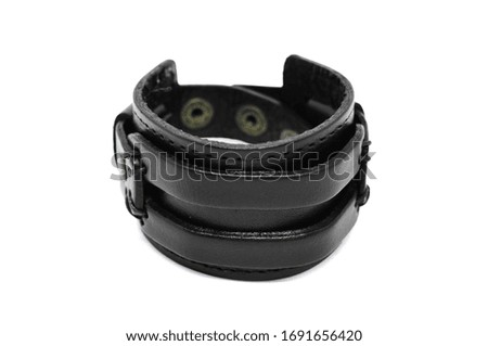 Leather bracelets with rivets. Steampunk wristbands. Stylish hard rock accessories.Texture material. Labels for bangle.