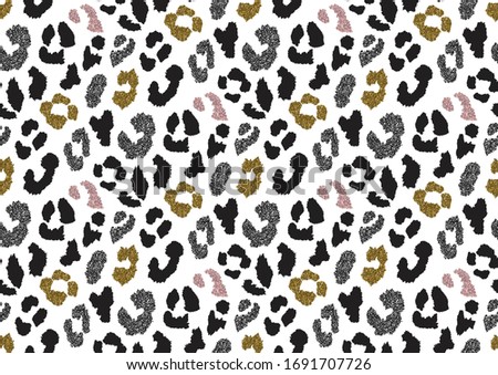 Abstract animal skin leopard seamless pattern design.  Black and white, golden and pink glitter texture seamless