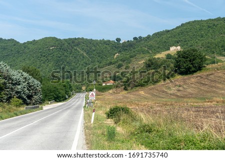 Summer landscape along the road from Gubbio to Umbertide, Perugia, Umbria, Italy