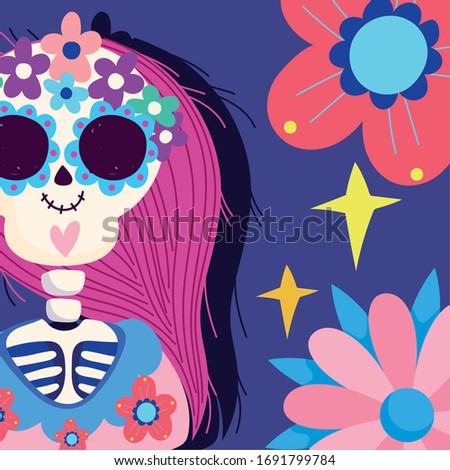 day of the dead with flowers decoration. A traditional mexican celebration vector illustration