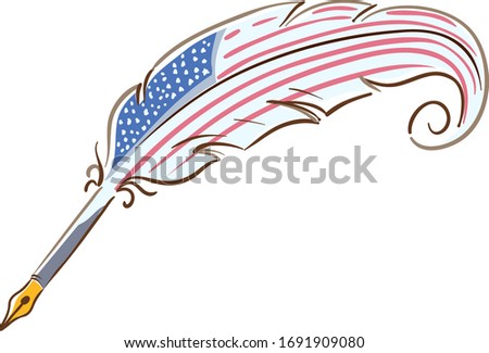 Illustration of a Quill Pen with American Flag Design