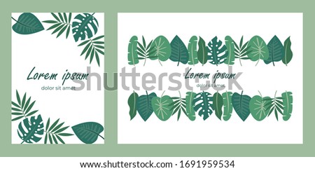Vector vintage card. Wedding invitation. Botanical illustration. Tropical leaves. 