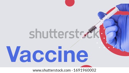 Injection pharmacy concept. Vaccine in syringe isolated on abstract colorful background. Medical nurse therapy. Collage banner design. Contemporary art collage. Epidemic of the coronavirus