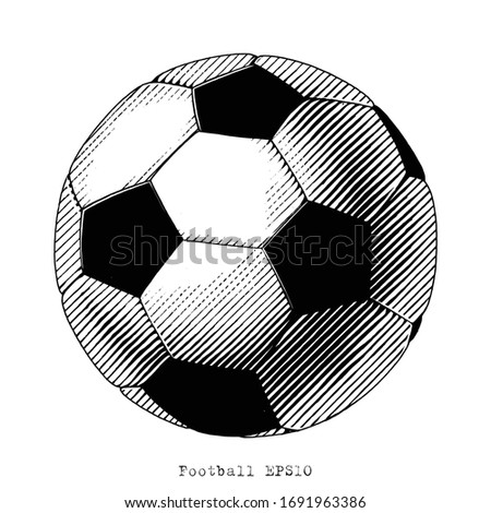 Football hand draw vinatge style black and white clip art isolated on white background