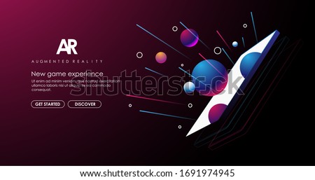 AR and VR Development. Design concept augmented reality. Digital Media Technology for website and mobile app. Abstract phone with geometric shapes. Royalty-Free Stock Photo #1691974945