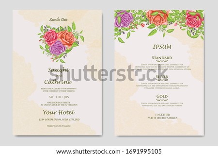 Beautiful wedding card invitation with flowers