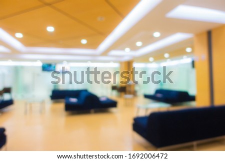 Abstract blur and defocus bokeh clinic hospital lobby with patient wating area interior for healthcare background
