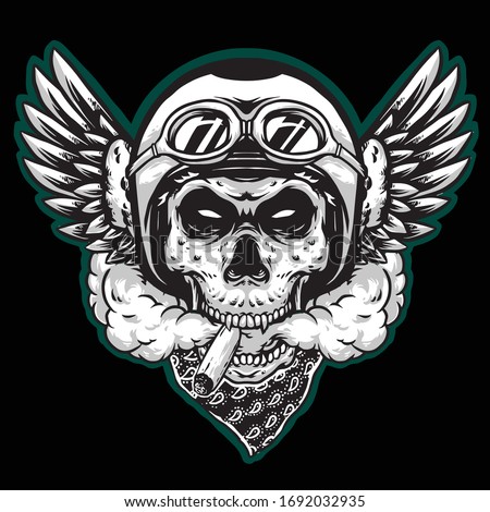 skull helmet with smoking and wings club logo mascot design