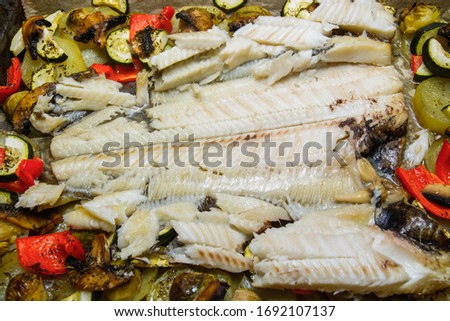 Baked Atlantic Hallibut with vegetables