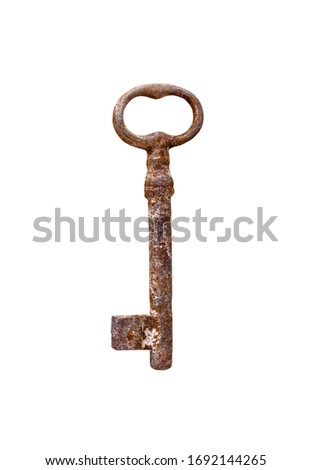 old rusty key on white background top view without shadows
