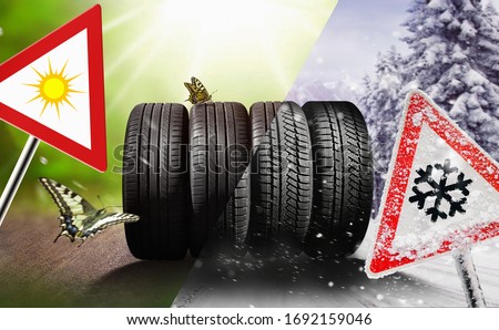Swap winter tires for summer tires - time for summer tires Royalty-Free Stock Photo #1692159046