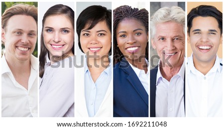 Positive diverse business professionals portrait set. Smiling happy men and women of different races and ages multiple shot collage. Human emotions concept