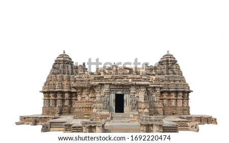 Chennakesava Temple, also called Keshava or Kesava, isolated on white background. It is a Hindu temple in Somanathapura, India. Royalty-Free Stock Photo #1692220474
