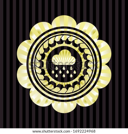 rain icon inside gold emblem or badge