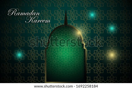 Ramadan Kareem greeting card with islamic pattern for banner and bakground.  arabic text translate : ramadan kareem holy month for muslim. 