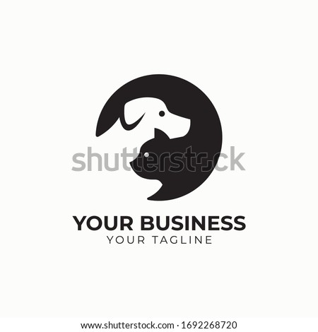 Cat and Dog Negative Space Petshop Circle Logo 