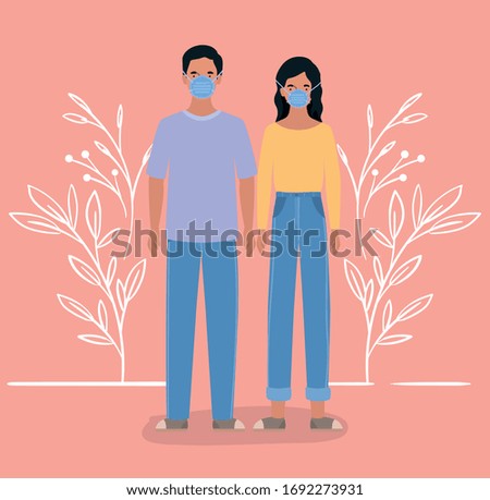 Man and woman with masks design of Medical care hygiene health emergency aid exam clinic and patient theme Vector illustration