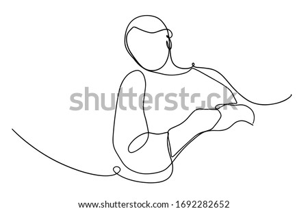 woman laying down and feeling sick one line vector drawing, illustration. Continuous line drawing of sick woman laying in bed in a hospital. Sleeping woman drawing. Coronavirus. Covid-19