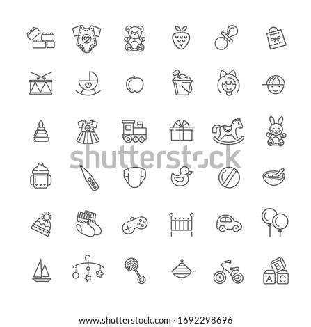 Vector outline line web icon set. Feeding and care