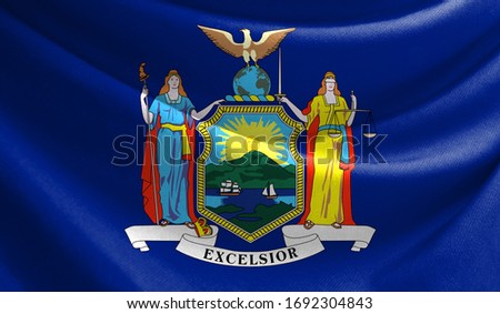 Realistic flag State of New York on the wavy surface of fabric