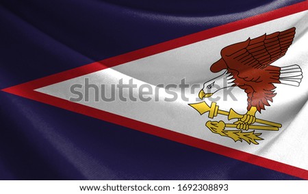 Realistic flag of American Samoa on the wavy surface of fabric