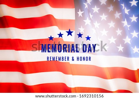 Memorial Day national holiday text on america flag