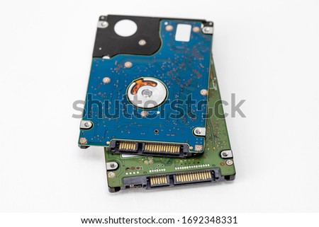 Two Laptop 2.5 inch SATA harddisk for the laptop close-up isolated on a white background
