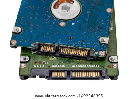 Two Laptop 2.5 inch SATA harddisk for the laptop close-up isolated on a white background