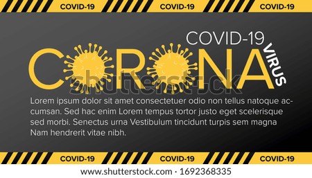 Vector banner header template with coronavirus illustration, icons and place for your information - yellow gray version