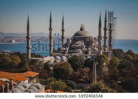 Turkey, the city of Istanbul, in the pictures one of the mosques of the city, outside.