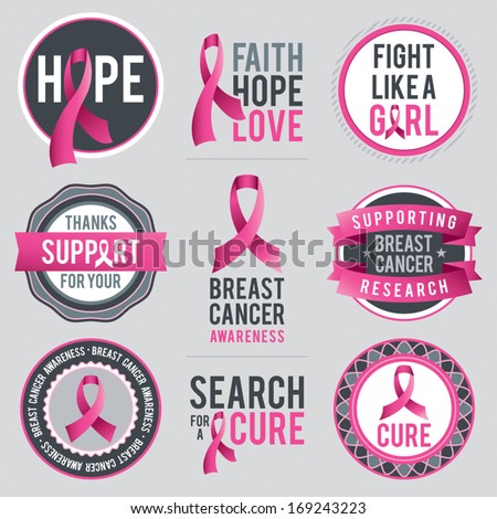 Vector Breast Cancer Awareness ribbons and badges. EPS 10.