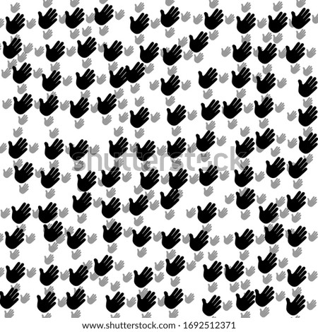 Square background pattern from black hands are different sizes and opacity. The pattern is random filled. Illustration on white background