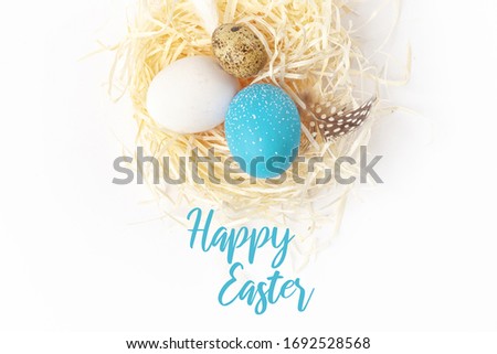 still life of eggs, Easter ggs on the dry grass