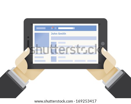Tablet computer with social network internet page in businessman hands. Idea - Using social networks in modern business, online friendship and business contacts for negotiations