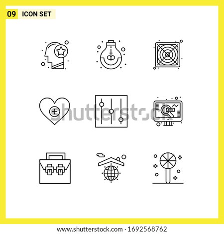 Set of 9 Modern UI Icons Symbols Signs for tools; heart; school; like; supply Editable Vector Design Elements