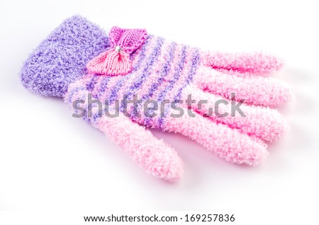Women purple gloves isolated on white background